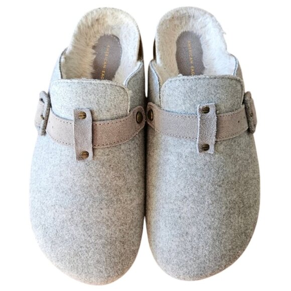 American Eagle Women's Felt Shearling Gray Clog Slip-on Shoes Size 10. - Picture 10 of 16